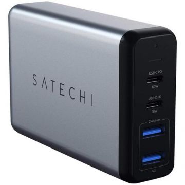 Incarcator laptop Satechi Dual TYPE-C PD Travel Charge, 75W, Space Gray Incarcator laptop Satechi Dual TYPE-C PD Travel Charge, 75W, Space Gray