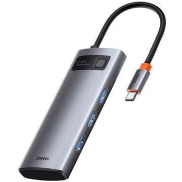 BASEUS Docking Station Baseus Metal Gleam, conectare PC USB Type-C, Gri