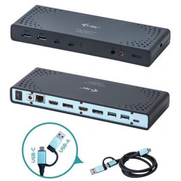I-TEC Docking Station iTec DOCKPDL, 65W, USB 3.0/USB/C 2x HDMI, 2x DP, 4x USB3.0, 2xUSB/C PD, Negru