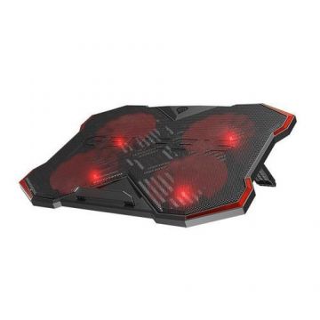 Cooler laptop Genesis Oxid 260, 4 ventilatoare, Lumina LED, 2 USB, Negru/Rosu