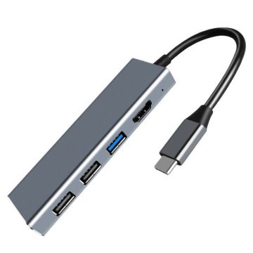 Adaptor Hub Multifunctional 7 In 1 Techstar® ZFZ7IN1, HDMI 4K, USB-C, 1 X USB 3.0, 2 X USB 2.0, Cititor de carduri SD/TF, PD Port, Argintiu