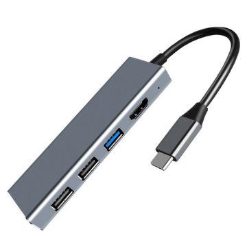 Adaptor Hub Multifunctional 7 In 1 Techstar® ZFZ7IN1, HDMI 4K, USB-C, 1 X USB 3.0, 2 X USB 2.0, Cititor de carduri SD/TF, PD Port, Argintiu