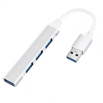 USB HUB Techstar® Diviso, USB 3.0 la 4 x USB 3.0, Aluminium, Compact, Usor, Plug&Play, Argintiu