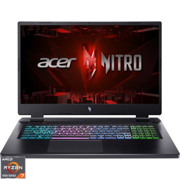 Laptop Acer Gaming 17.3'' Nitro 17 AN17-41, QHD IPS 165Hz, Procesor AMD Ryzen™ 7 7840HS (16M Cache, up to 5.1 GHz), 16GB DDR5, 512GB SSD, GeForce RTX 4060 8GB, No OS, Obsidian Black