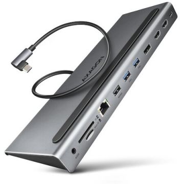 AXAGON Hub USB Axagon HMC-4KX3, Triple 4k Display, Superspeed USB-c, 2 HDMI, DP, GLAN, 3 USB-A, PD, card reader, audio out, carcasa metalica
