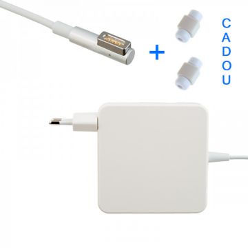 Incarcator adaptor 60W pentru Macbook in forma L, cablu alimentare magnetic si mufa MagSafe 1, 1.8 m + 2 protectii de cablu cadou, alb