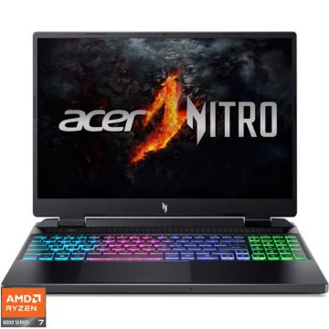 Laptop Acer Gaming 16'' Nitro 16 AN16-42, WQXGA IPS 165Hz, Procesor AMD Ryzen™ 7 8845HS (16M Cache, up to 5.10 GHz), 16GB DDR5, 1TB SSD, GeForce RTX 4070 8GB, No OS, Obsidian Black