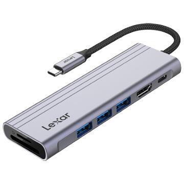 Lexar Statie de andocare Lexar H31 USB C Docking Station HDMI 4K, 60Hz, 7-în-1 OTG USB C Hub adaptor Dongle cu 3 porturi USB 3.2, HDMI, 100W PD, Cititor de carduri SD/TF, Compatibil cu laptop/tableta/telefon inteligent argintiu