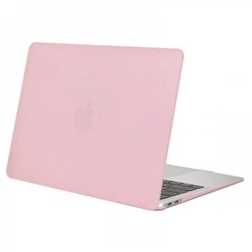 Set protectie 2 in 1 pentru Macbook Air 13.3 inch A1932 / A2179 / A2337 cu husa din plastic mat cauciucat si folie ecran TPU, roz