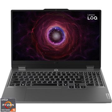 Laptop Lenovo Gaming 15.6'' LOQ 15ARP9, FHD IPS 144Hz G-Sync, Procesor AMD Ryzen™ 5 7235HS (8M Cache, up to 4.20 GHz), 16GB DDR5, 1TB SSD, GeForce RTX 3050 6GB, No OS, Luna Grey