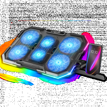 Stand/Cooler notebook Spirit of Gamer AIRBLADE 700 RGB, pana la 17 inch, 6 ventilatoare, 8 pozitii, iluminare LED Blue, Backlight RGB, suport de telefon