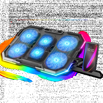 Stand/Cooler notebook Spirit of Gamer AIRBLADE 700 RGB, pana la 17.3 inch, 6 ventilatoare, 8 pozitii, iluminare LED Blue, Backlight RGB, suport de telefon