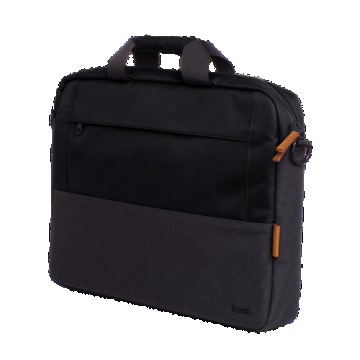 Geanta laptop Trust Lisboa 16inch, 2 compartimente, material POM, RPET Polyester, RPET, volum 2.1 L, Negru