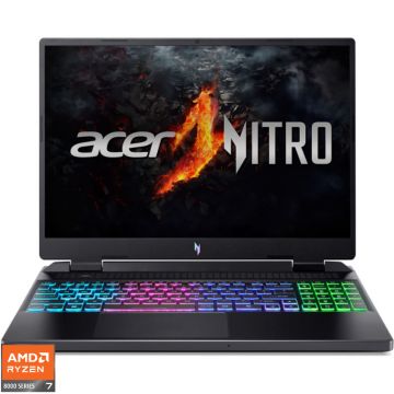 Laptop Acer Gaming 16'' Nitro 16 AN16-42, WUXGA IPS 165Hz, Procesor AMD Ryzen™ 7 8845HS (16M Cache, up to 5.10 GHz), 16GB DDR5, 512GB SSD, GeForce RTX 4060 8GB, No OS, Obsidian Black