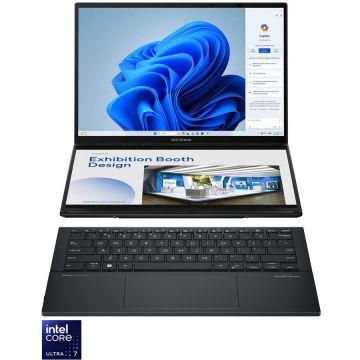 Asus Ultrabook ASUS 14'' Zenbook Duo OLED UX8406MA, 3K 120Hz Touch, Procesor Intel® Core™ Ultra 7 155H (24M Cache, up to 4.80 GHz), 16GB DDR5X, 1TB SSD, Intel Arc Graphics, Win 11 Pro, Gri-Negru