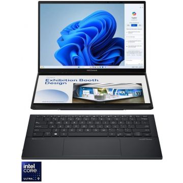 Asus Ultrabook ASUS 14'' Zenbook Duo OLED UX8406MA, 3K 120Hz Touch, Procesor Intel® Core™ Ultra 9 185H (24M Cache, up to 5.10 GHz), 32GB DDR5X, 2TB SSD, Intel Arc Graphics, Win 11 Pro,  Gri-Negru