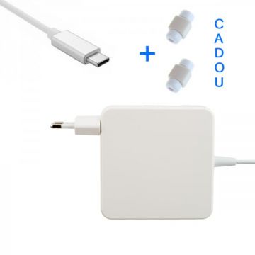Incarcator adaptor 96W pentru Macbook, cablu Type-C/ USB-C de alimentare, 2 m + 2 protectii de cablu cadou, alb