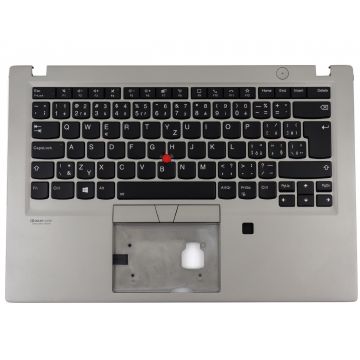 Tastatura Lenovo SN20W19740 Neagra cu Palmrest Gri si Orificiu Amprenta iluminata backlit