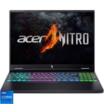 Laptop Acer Gaming 16'' Nitro 16 AN16-73, WUXGA IPS 165Hz, Procesor Intel® Core™ i7 14650HX (30M Cache, up to 5.20 GHz), 16GB DDR5, 1TB SSD, GeForce RTX 4060 8GB, No OS, Obsidian Black