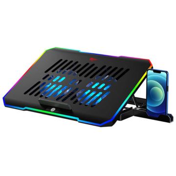 Stand/Cooler notebook Havit F2069, 16 inch, 2 ventilatoare, RGB, Black