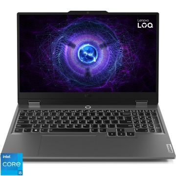 Laptop Lenovo Gaming 15.6'' LOQ 15IAX9, FHD IPS 144Hz, Procesor Intel® Core™ i5-12600HX (18M Cache, up to 4.60 GHz), 24GB DDR5, 1TB SSD, GeForce RTX 3050 6GB, No OS, Luna Grey