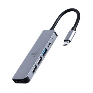 GEMBIRD Adaptor multiport Gembird A-CM-COMBO5-03,  USB Type-C 5-în-1, USB-C x 1, USB-A 3.1 x 1, USB-A 2.0 x 2, HDMI x 1, PD 87W, Argintiu