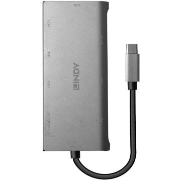 Lindy Mini Docking Station Lindy LY-43278, 4K, 3x USB 3.0, 1x Type-C, RJ45, VGA, HDMI, Gri