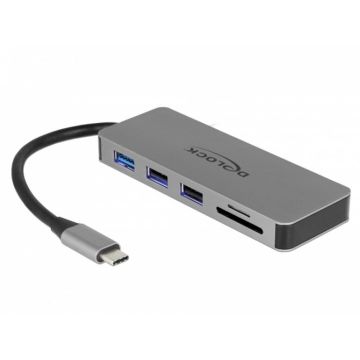 Delock Statie de andocare pentru telefoane Delock 87743, USB-A, USN-C, HDMI, SD, Micro SD, PD, 4K, Iluminat, Gri