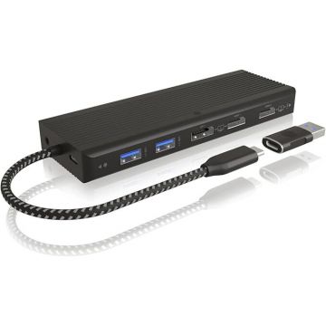 ICYBOX Stație de andocare ICY BOX USB-C (10-în-1) cu două monitoruri, 2 HDMI și 2 DP, stație de andocare pentru laptop cu două porturi HDMI și două porturi DisplayPort (4 porturi USB, Gigabit Ethernet, DisplayLink), IB-DK4080AC