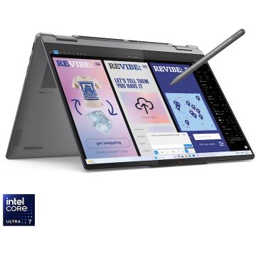 Lenovo Laptop Lenovo Yoga 7 2-in-1 14ILL10, Procesor Intel® Core™ Ultra 7 258V pana la 4.8GHz, Display 14 2.8K WQXGA+, OLED, 120Hz, Touch, Memorie 32GB LPDDR5x RAM, SSD 1TB, Intel® Arc™ Graphics, Windows® 11 Home, Luna Grey, 83JQ003KRM