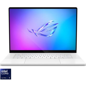 Asus Laptop ASUS Gaming 16'' ROG Zephyrus G16 OLED GU605CR, 2.5K 240Hz G-Sync, Procesor Intel® Core™ Ultra 9 285H (24M Cache, up to 5.40 GHz), 64GB LPDDR5X, 2TB SSD, GeForce RTX 5070 Ti 12GB, No OS, Argintiu-Alb