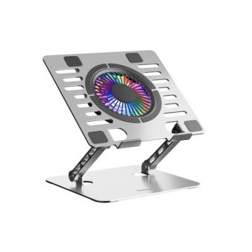 Suport racire laptop Huzaro HZ-HOLD 4.0 RGB, Aluminiu, Iluminare RGB, Reglabil pe inaltime & unghi, Compatibil 11–17inch, 2x USB (Argintiu)