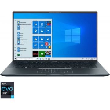 Laptop ultraportabil ASUS ZenBook 14 Ultralight UX435EAL cu procesor Intel® Core™ i7-1165G7 pana la 4.70 GHz, 14, Full HD, 8GB, 512GB SSD + 32GB Intel® Optane™, Intel® Iris Xe Graphics, Windows 10 Home, Pine Grey