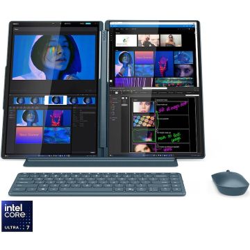 Lenovo Laptop Lenovo Yoga Book 9 14IAH10, Procesor Intel® Core™ Ultra 7 255H pana la 5.1GHz, Display 2x 14 2.8K WQXGA+, Touch, Memorie RAM 32GB LPDDR5x, Capacitate 1TB SSD,  Placa video integrata Intel® Arc™ 140T GPU, Windows® 11 Home, Albastru