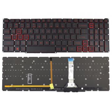 Tastatura Neagra Acer 9Z.NK1BN.C1D iluminata rosu layout US fara rama enter mic conector ingust