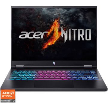 Acer Laptop Gaming Acer Nitro 14 AN14-41, Display 14.5'' WQXGA 2560x1600, IPS, 120Hz, Procesor AMD Ryzen™ 7 8845HS, Memorie RAM 32GB LPDDR5x, 1TB SSD, Placa video dedicata GeForce RTX 4060 8GB, Negru