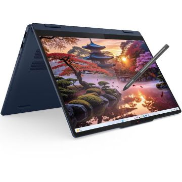 Lenovo Laptop Lenovo IdeaPad 5 2-in-1 14AKP10, Display 14 WUXGA 1920x1200 OLED, Procesor AMD Ryzen™ AI 7 350, Memorie RAM 24 GB LPDDR5x, Capacitate de stocare 1 TB SSD M.2, Placa video integrata AMD Radeon 860M Graphics, Free DOS, Albastru cosmic