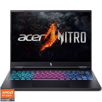 Laptop Acer Gaming 14.5'' Nitro 14 AN14-41, WQXGA IPS 120Hz, Procesor AMD Ryzen™ 7 8845HS (16M Cache, up to 5.1 GHz), 32GB LPDDR5X, 1TB SSD, GeForce RTX 4060 8GB, No OS, Obsidian Black