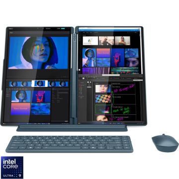 Laptop Lenovo 14'' Yoga Book 9 14IAH10, 2.8K OLED 120Hz Touch, Procesor Intel® Core™ Ultra 9 285H (24M Cache, up to 5.40 GHz), 32GB LPDDR5X, 1TB SSD, Intel Arc 140T, Win 11 Pro, Tidal Teal, 3Yr Onsite Premium Care