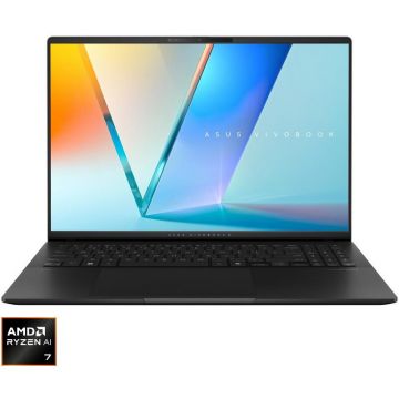 Asus Laptop ASUS Vivobook S16 OLED, AMD Ryzen AI 7 350, 16 inch 3K, 24GB LPDDR5X, 1TB SSD, AMD Radeon 860M, No OS, Negru