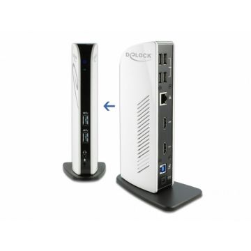 Delock Docking Station Dual HDMI Full-HD, USB 3.2,  LAN , Audio, Alb-Negru