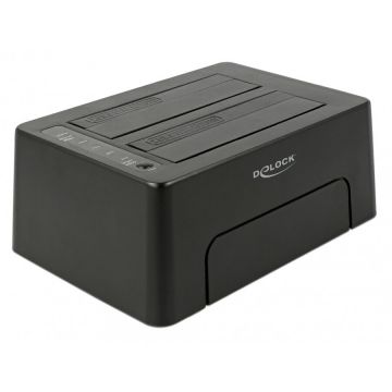 Delock Docking Station USB 3.1-C la 2 x SATA HDD/SSD 2.5 + 3.5 cu functie de Clona, Delock 63957
