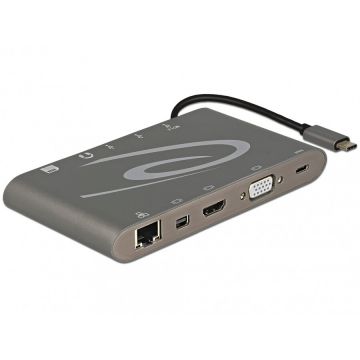 Delock Docking station USB 3.1 tip C 4K (Gigabit, Mini DP, HDMI, VGA, USB 3.0, jack audio, micro SD/SD slot), Delock 87297