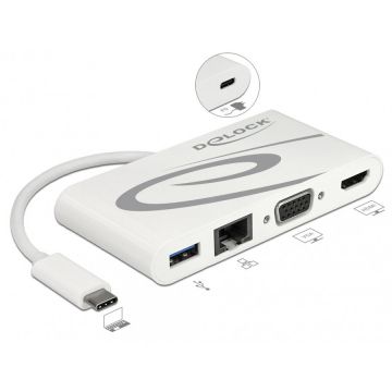 Delock Docking Station USB-C 3.1 la HDMI 4K 30 Hz + VGA + LAN + USB PD, Delock 87731