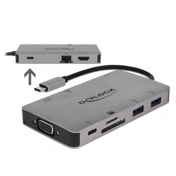Delock Docking Station USB-C la HDMI 4K / VGA / USB 3.1 / SD / LAN / PD 3.0, Delock 87735