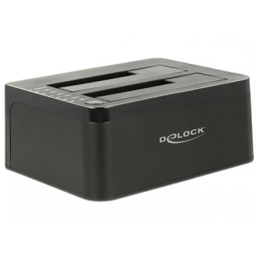 Delock Dual Docking Station SATA HDD/SSD la USB 3.0, Functie de Clona, Delock 62661