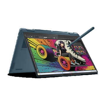 Laptop 2in1 Lenovo Yoga 7 14AKP10 (Procesor AMD Ryzen™ AI 7 350 (16M Cache, up to 5.0 GHz) 14inch 2.8K OLED 120Hz Touch, 24GB LPDDR5X, 1TB SSD, AMD Radeon 860M, Win 11 Home, Albastru)