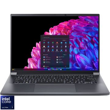 Laptop Acer 14.5'' Swift X 14 SFX14-72G, 2.8K OLED 120Hz, Procesor Intel® Core™ Ultra 7 155H (24M Cache, up to 4.80 GHz), 16GB LPDDR5X, 1TB SSD, GeForce RTX 4050 6GB, Win 11 Home, Steel Gray