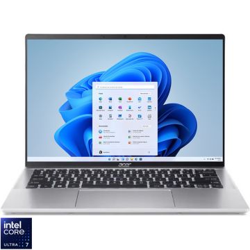 Laptop Acer 14'' Swift Go 14 SFG14-72, 2.8K OLED, Procesor Intel® Core™ Ultra 7 155H (24M Cache, up to 4.80 GHz), 16GB LPDDR5X, 512GB SSD, Intel Arc, Win 11 Home, Pure Silver