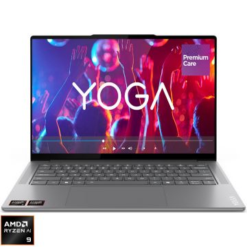 Laptop Lenovo 14.5'' Yoga Pro 7 14ASP9, 2.8K OLED 120Hz, Procesor AMD Ryzen™ AI 9 365 (24M Cache, up to 5.0 GHz), 32GB LPDDR5X, 1TB SSD, AMD Radeon 880M, No OS, Luna Grey, 3Yr Onsite Premium Care